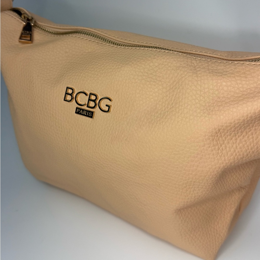 BCBG Paris Cream Pebbled Faux Leather Shoulder Bag